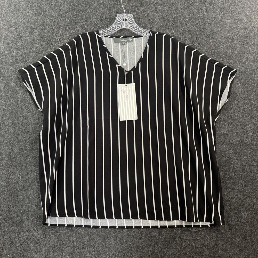 Claridge + King Blouse Women's Small Black Striped V Neck Dolman Limited Edition